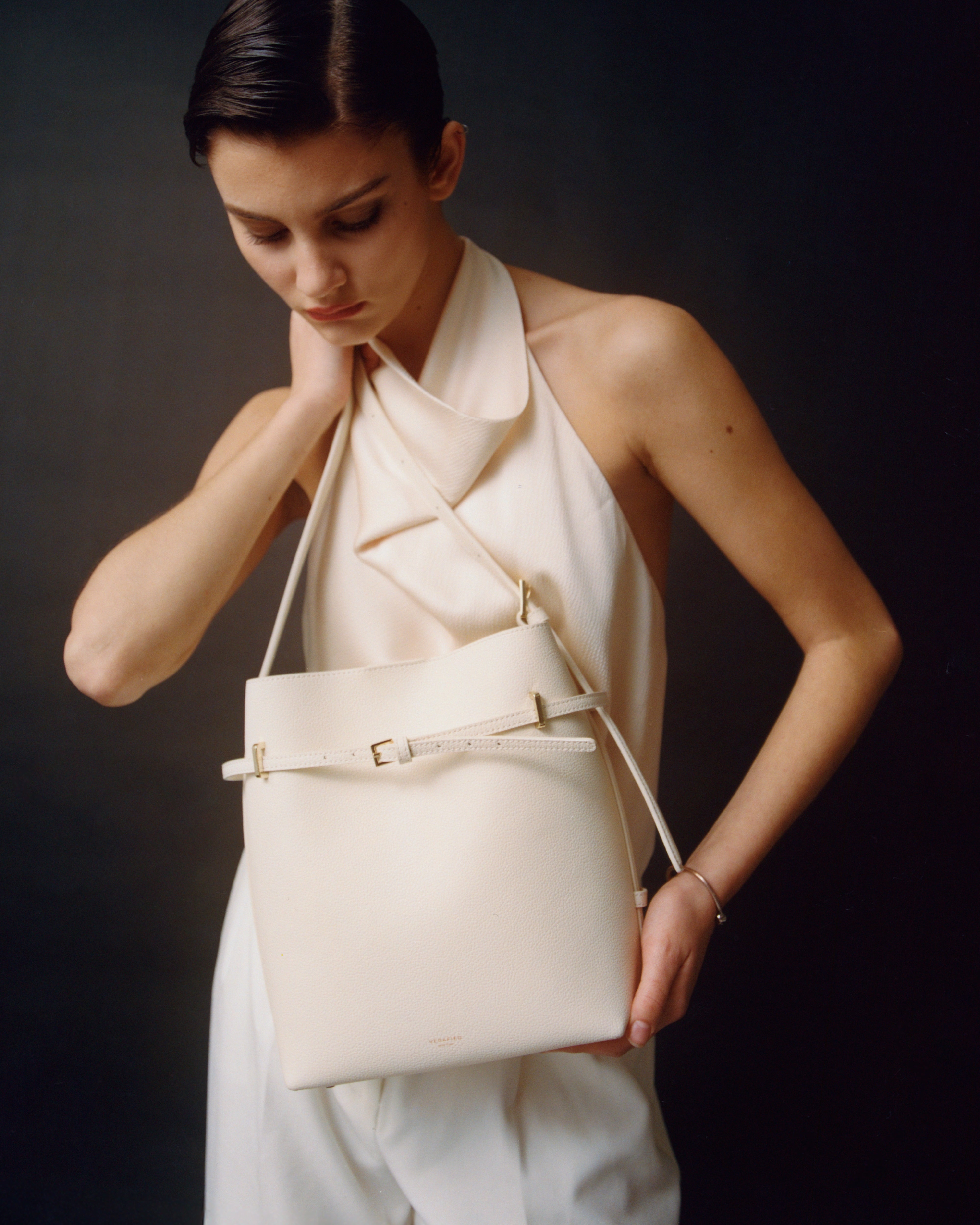 Small Ivory Belted Tote Bag (Final Sale)