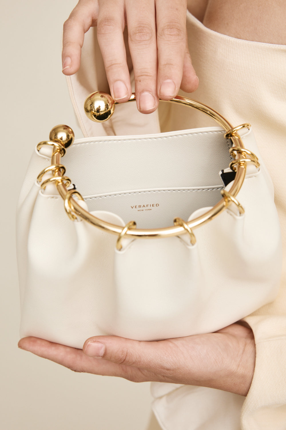 Cream Ring Handle Bag