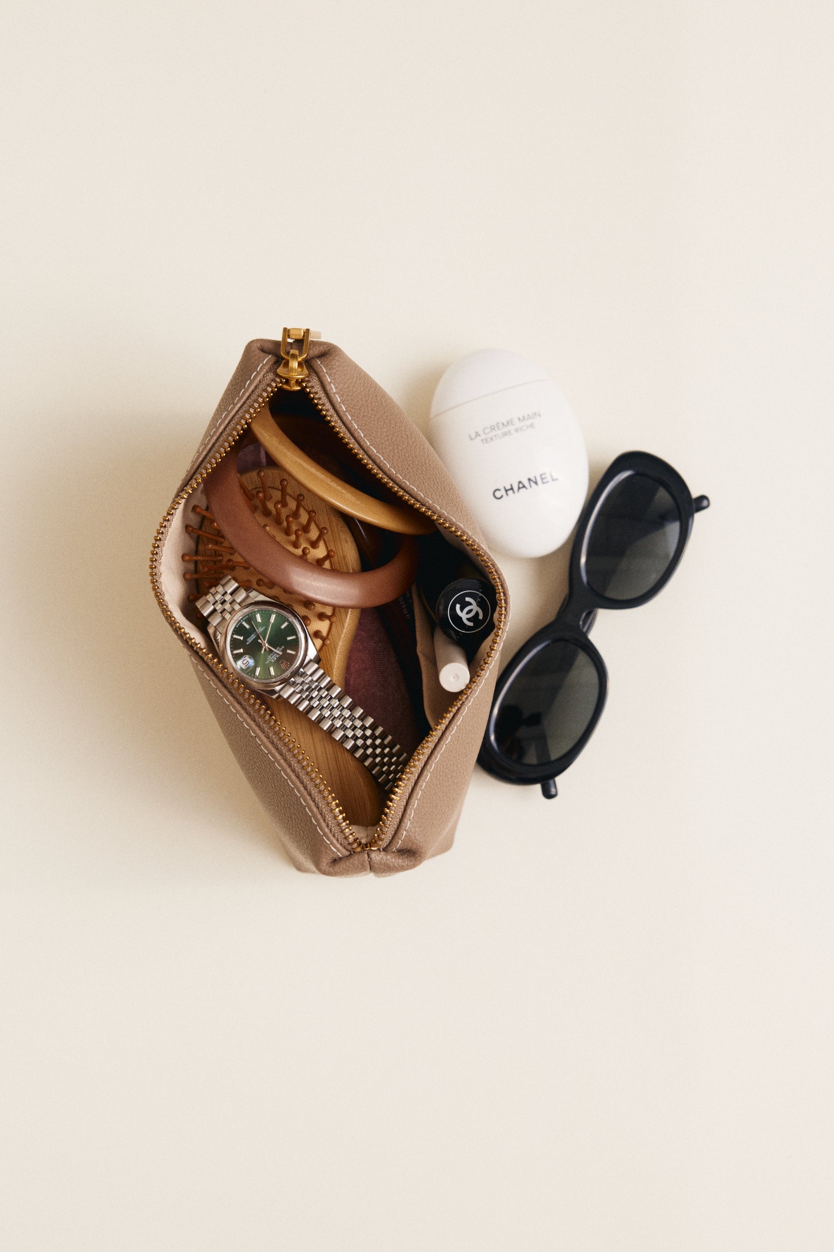 Etoupe Leather Makeup Pouch