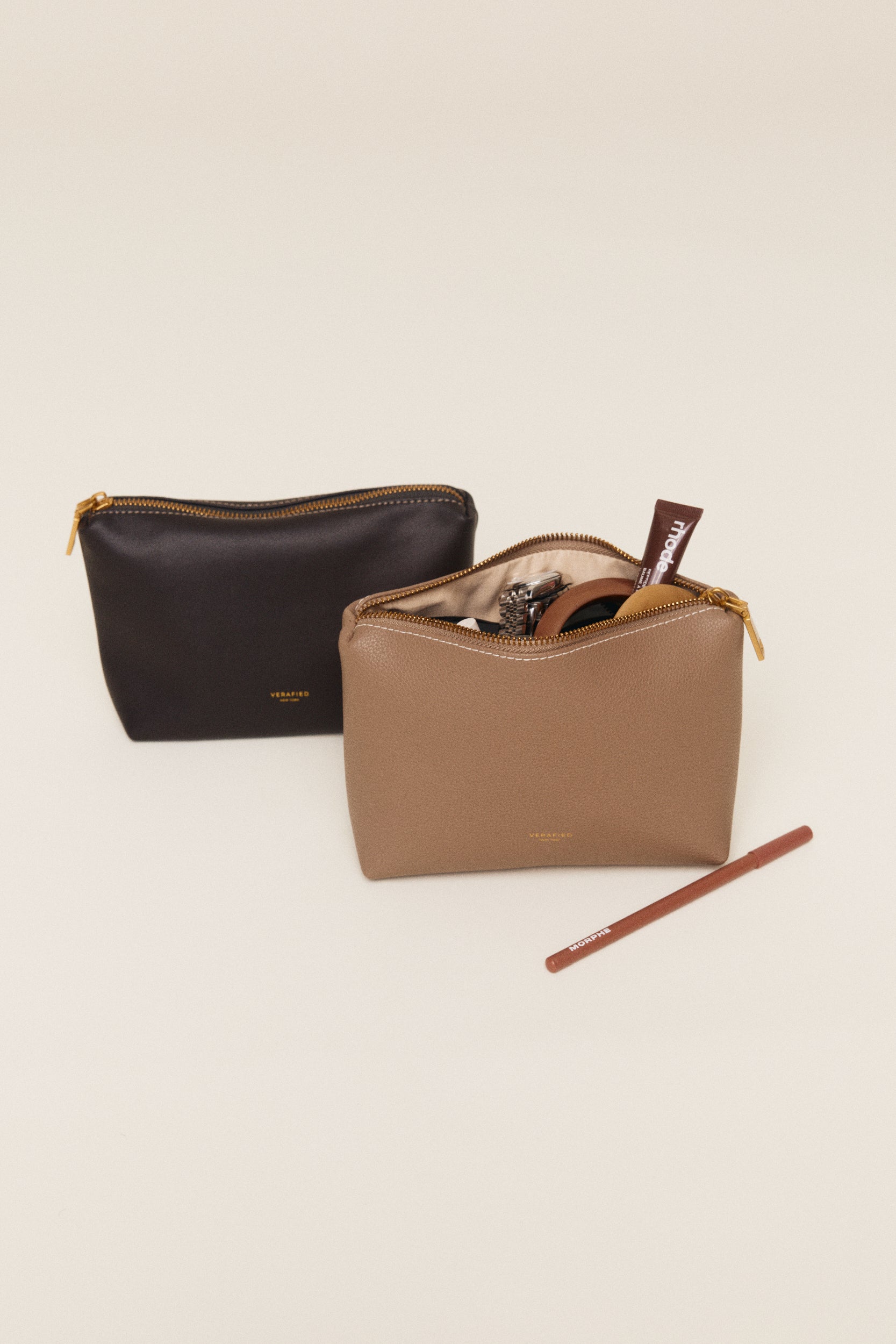 Etoupe Leather Makeup Pouch