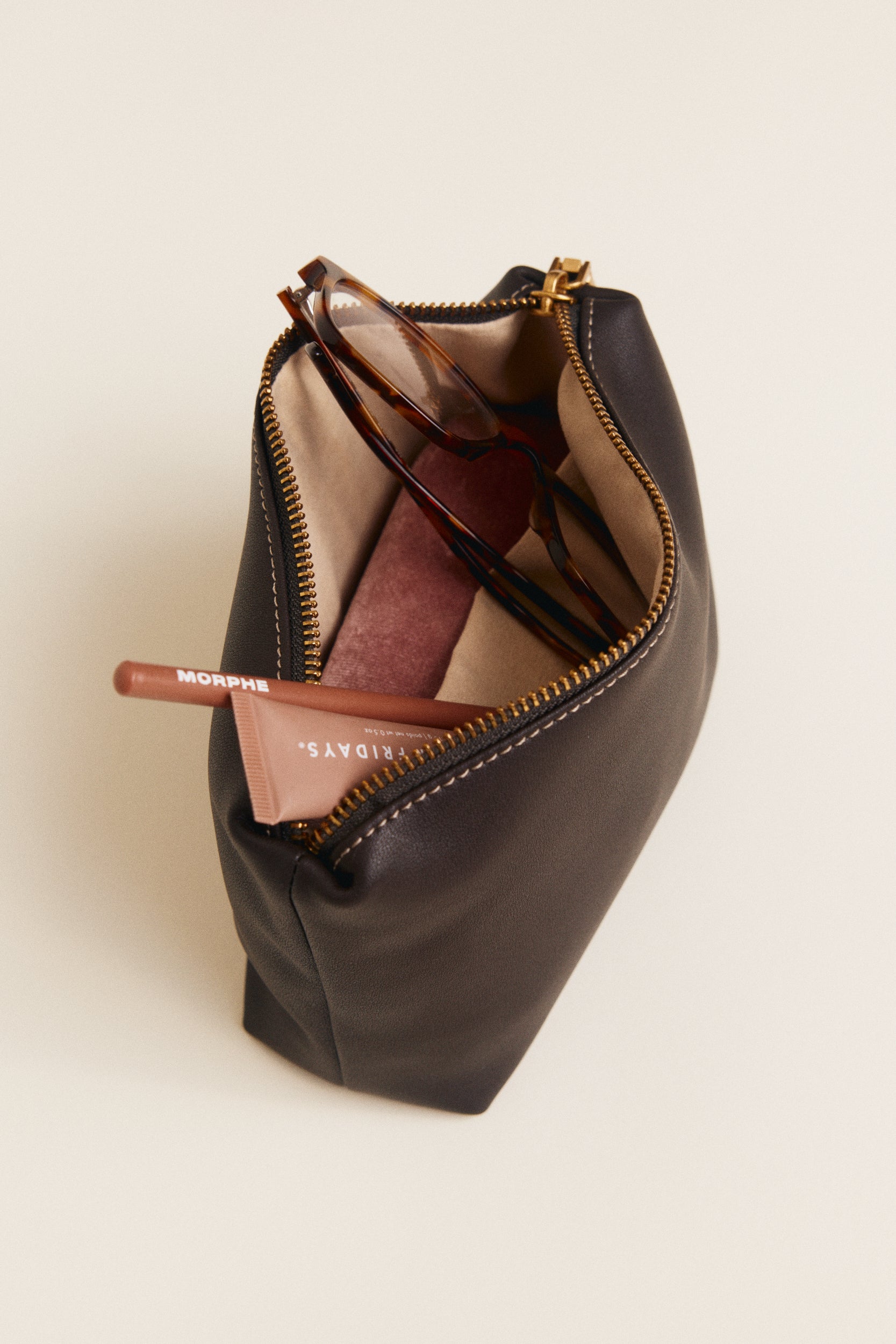 Espresso Leather Makeup Pouch