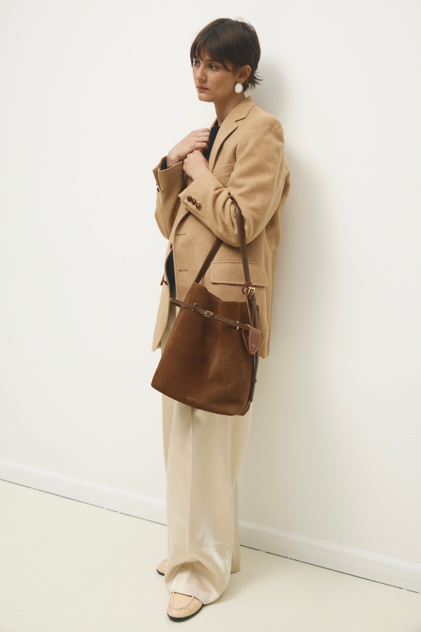 Toffee Suede Belted Tote Bag