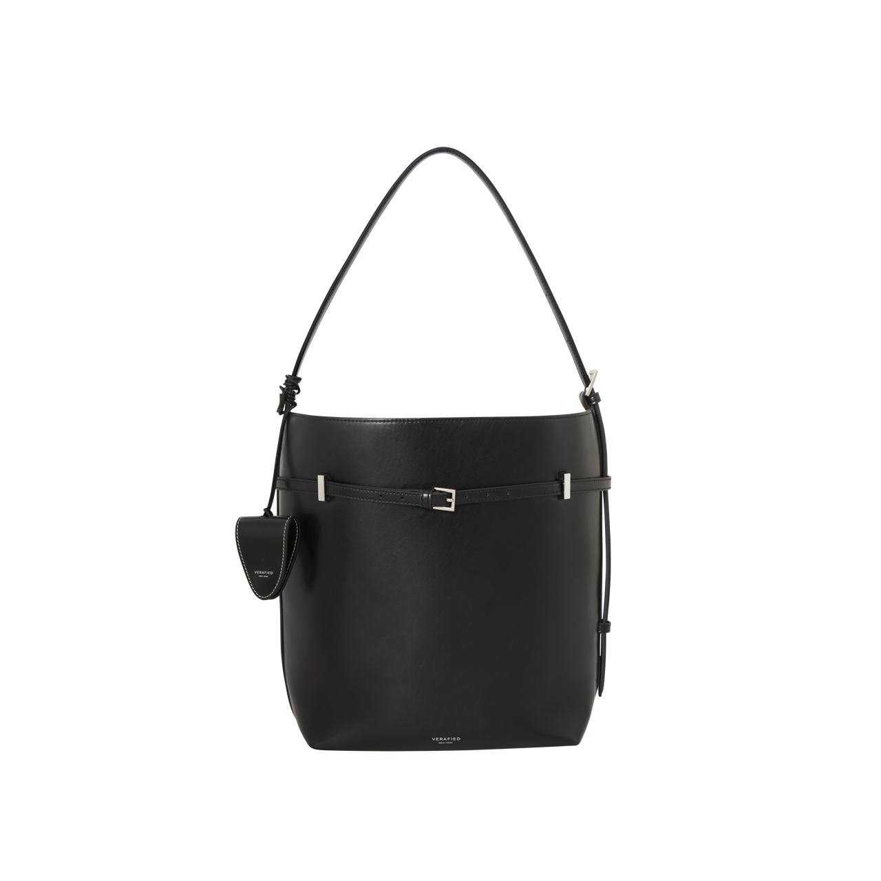 Black Belted Leather Tote Bag