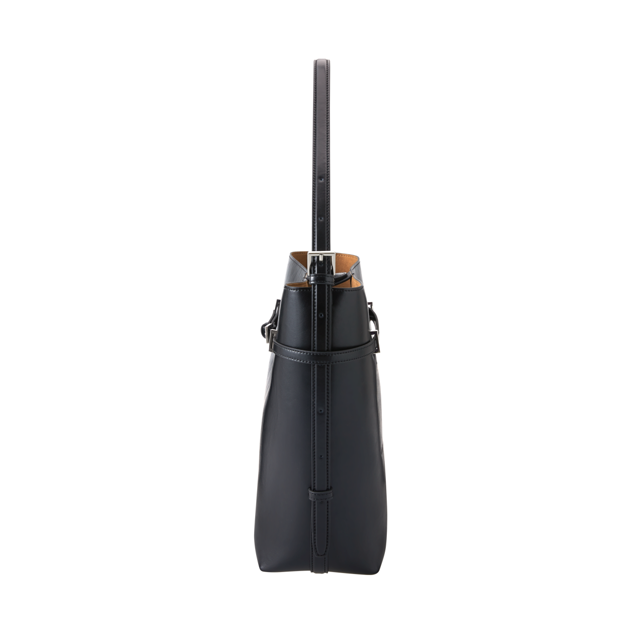 Black Belted Leather Tote Bag