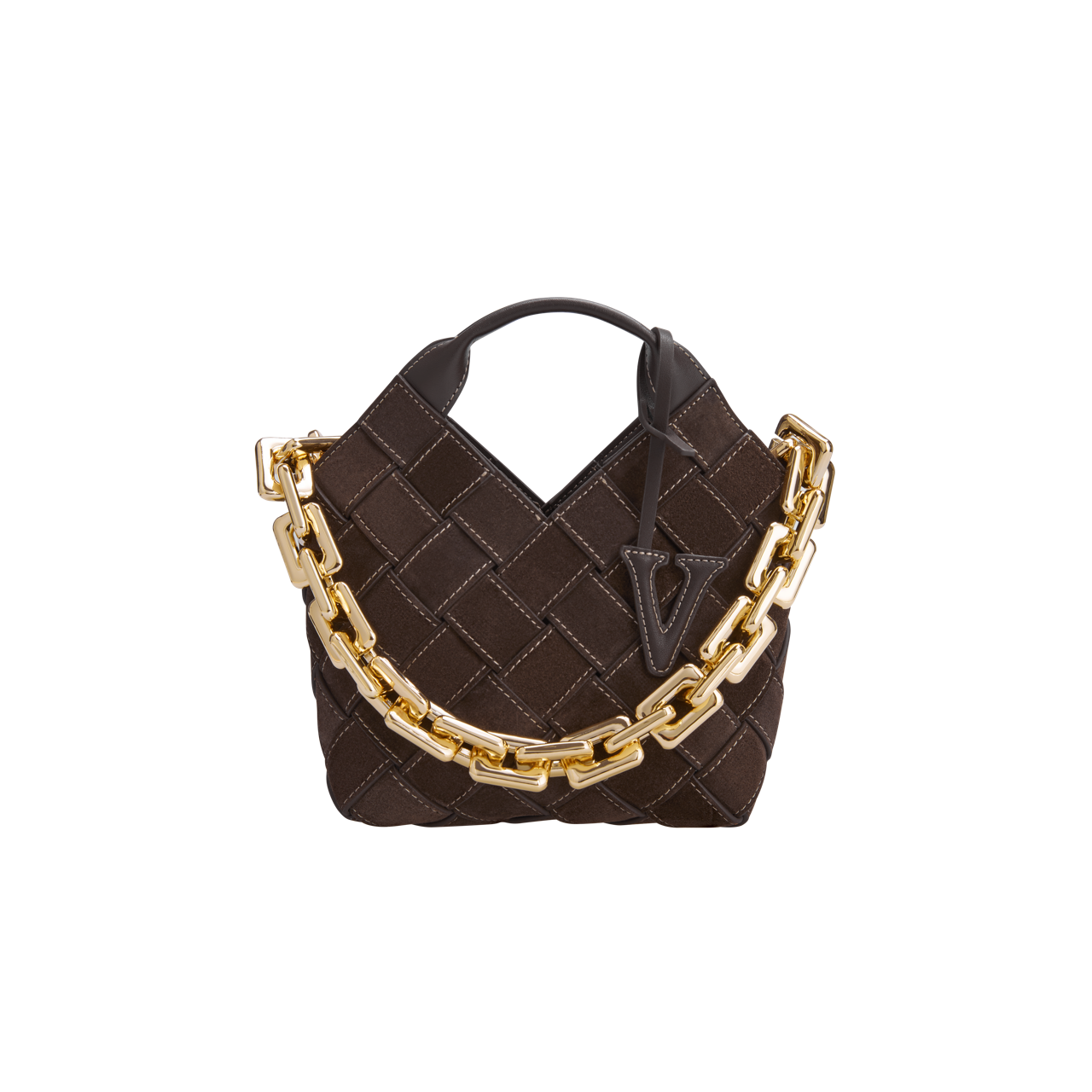 Espresso Suede Woven Basket Bag