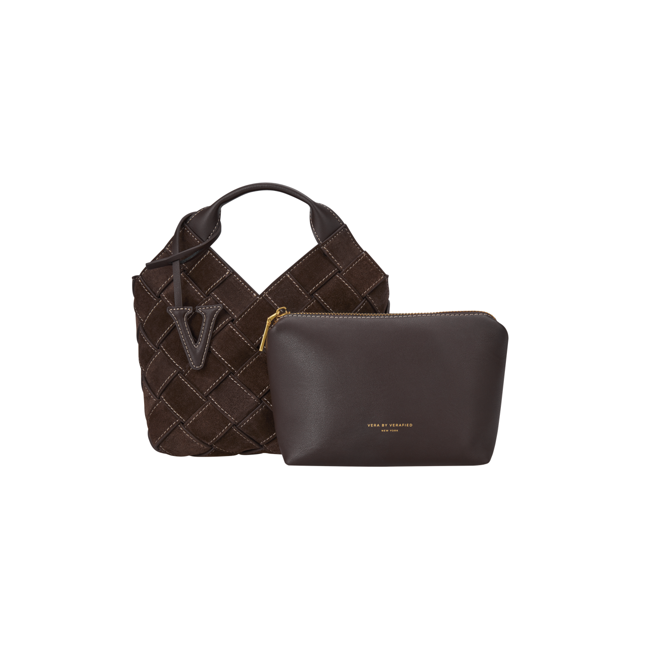 Espresso Suede Woven Basket Bag