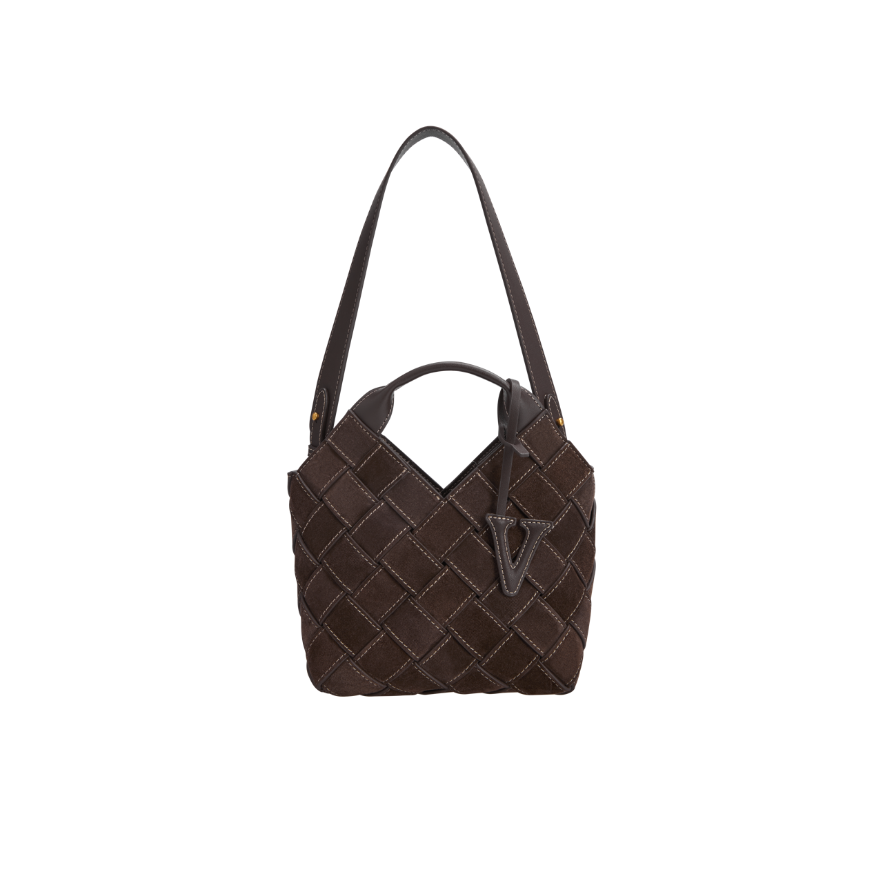 Espresso Suede Woven Basket Bag
