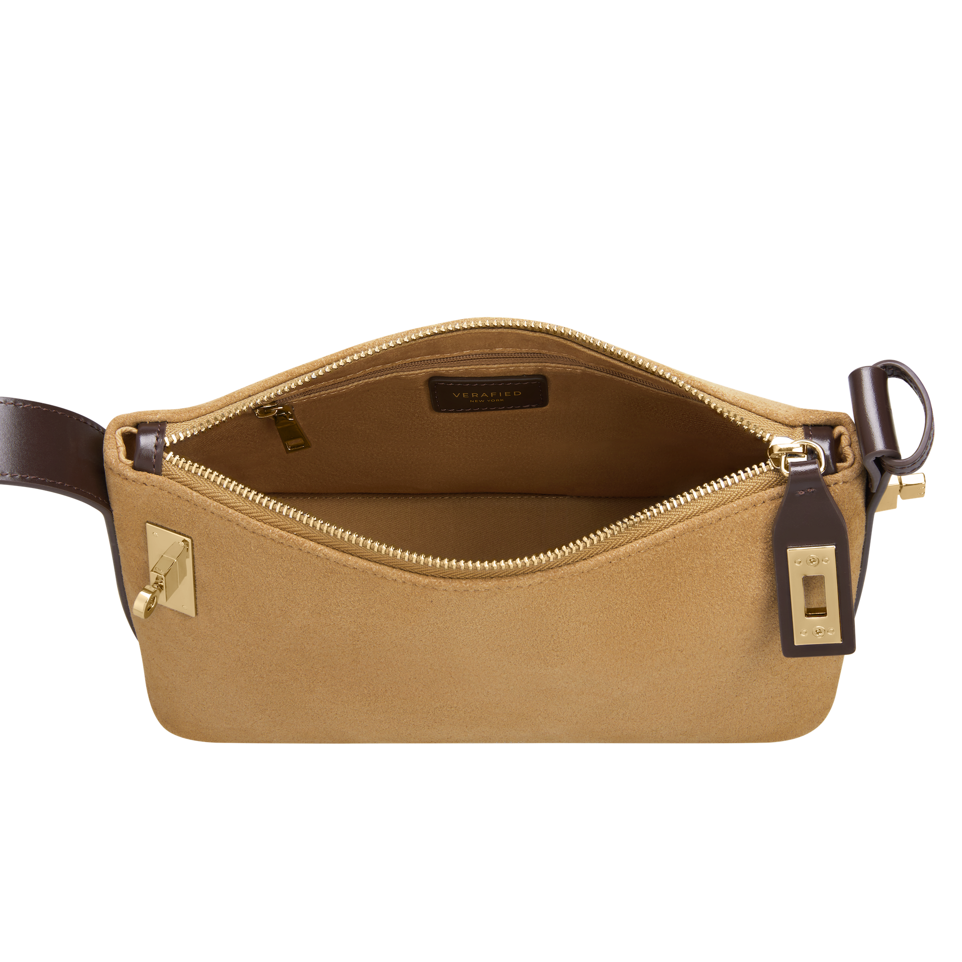 Gold Suede Hobo Shoulder Handbag inside