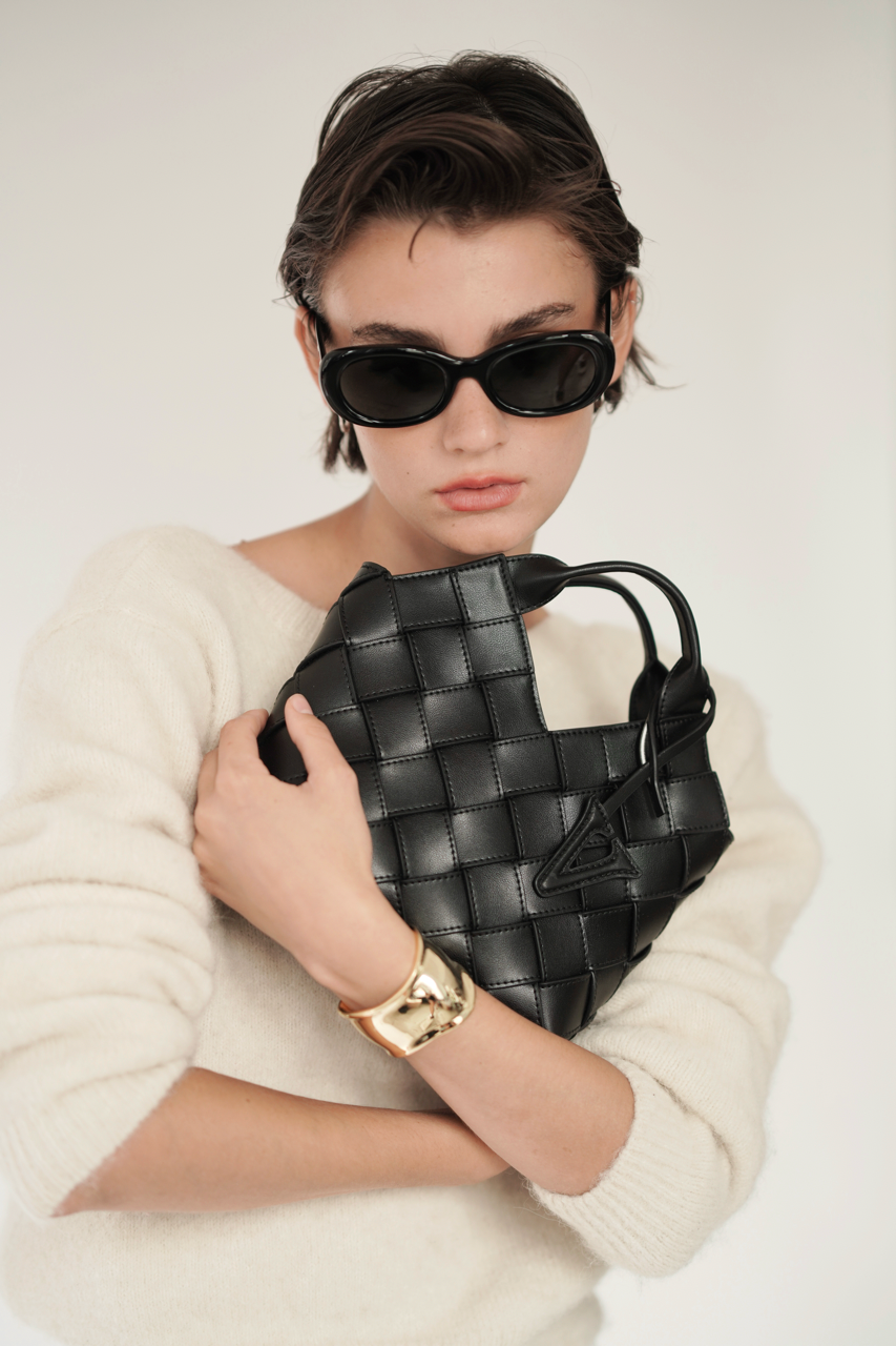 Black Woven Basket Bag