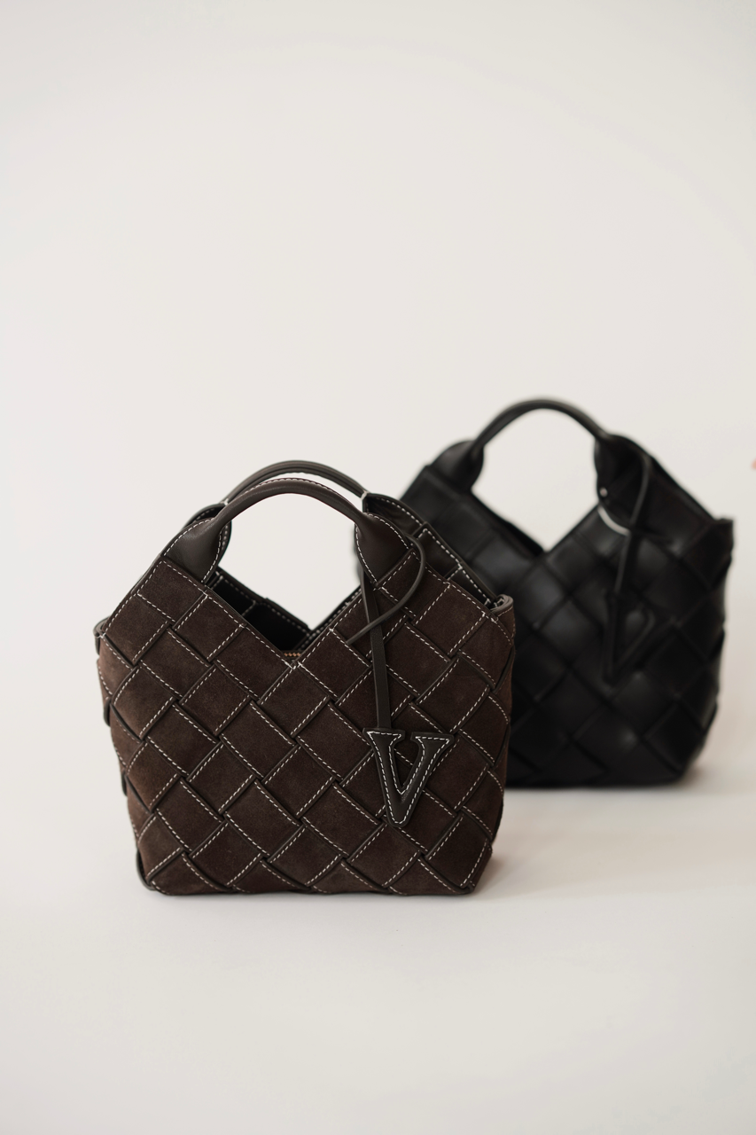 Espresso Suede Woven Basket Bag