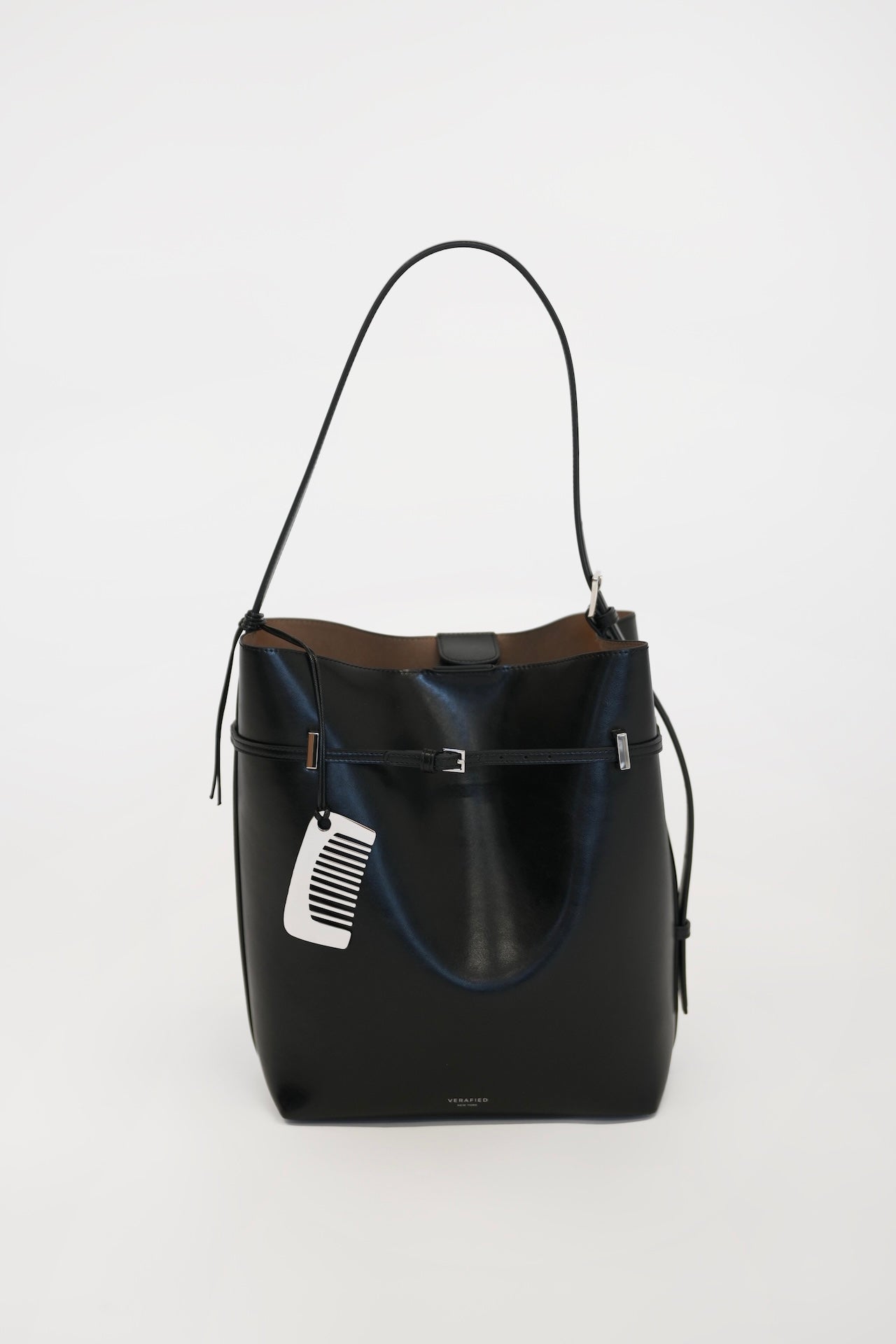 Black Belted Leather Tote Bag