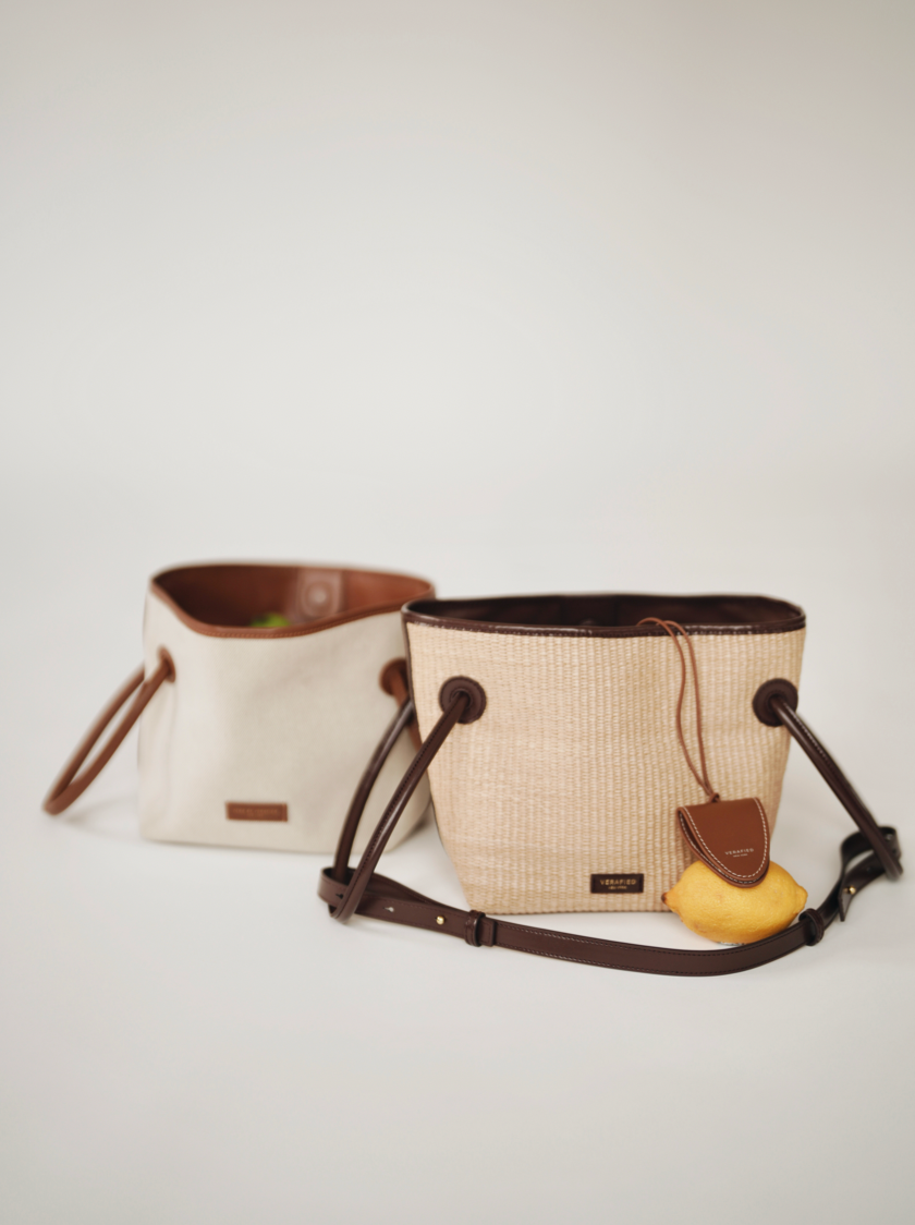Leather-trimmed Raffia Bucket Bag (Final Sale)