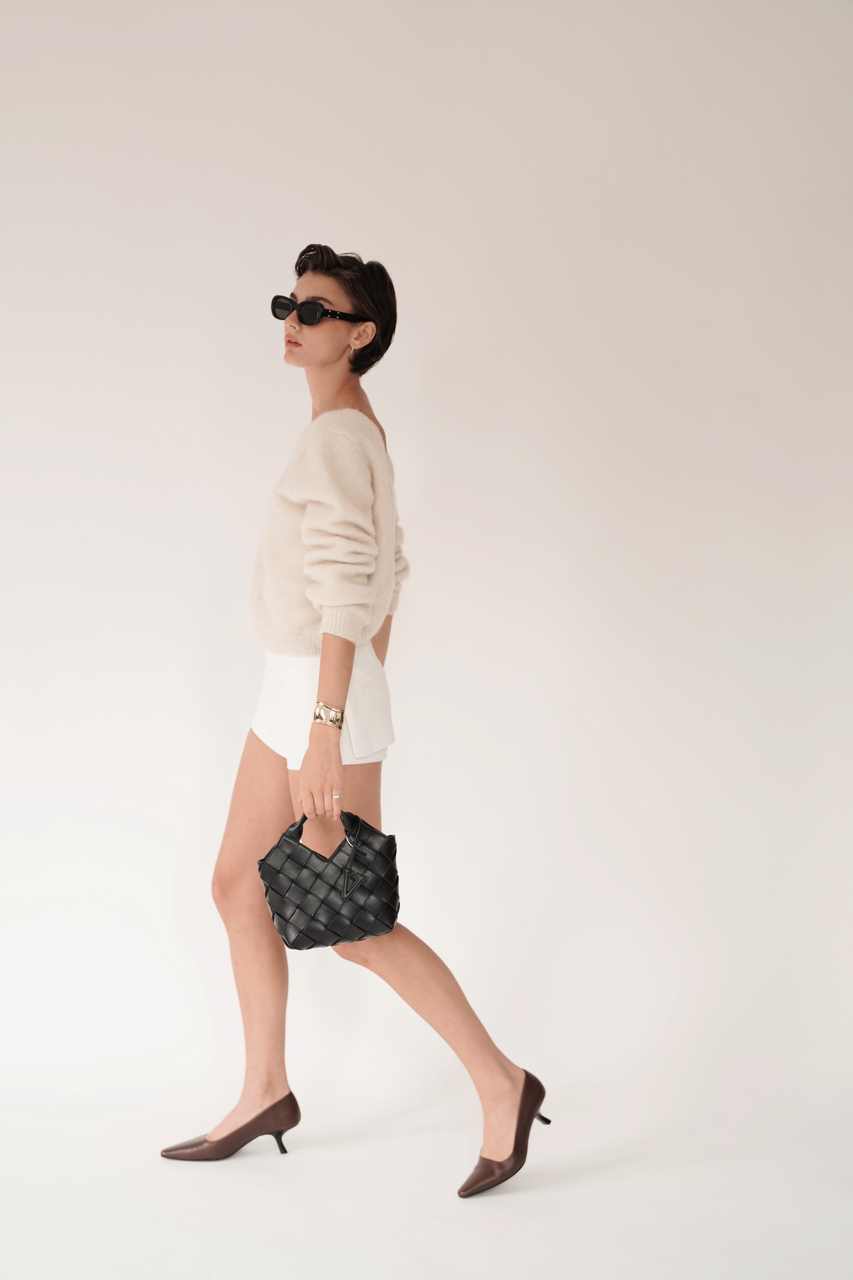 Black Woven Basket Bag