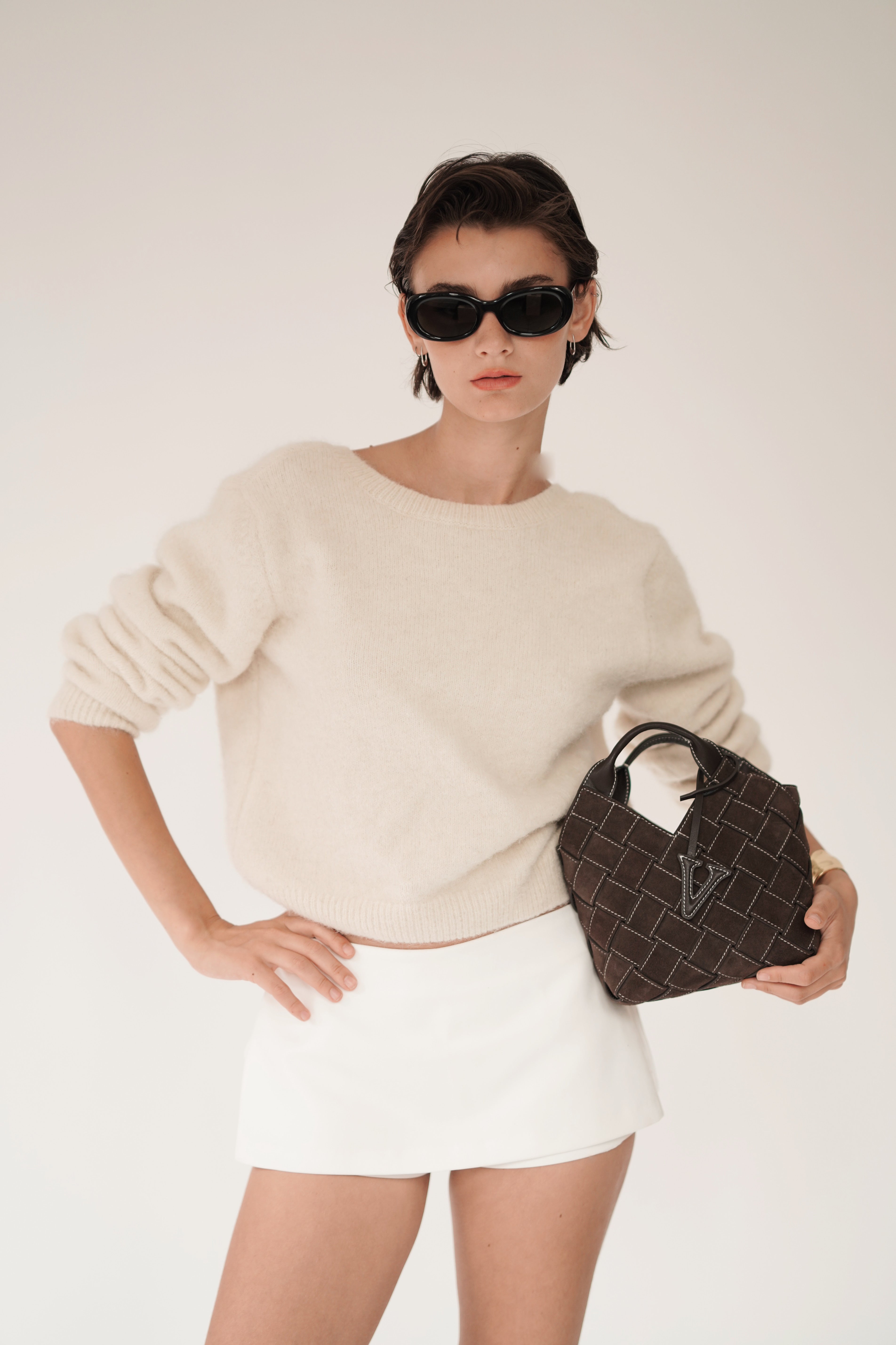 Espresso Suede Woven Basket Bag