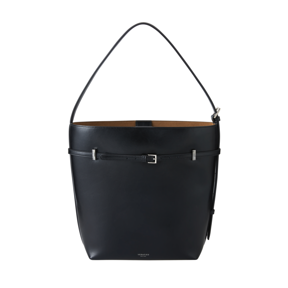 Black Belted Leather Tote Bag