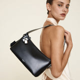 Silver Black Hobo Shoulder Handbag with a model