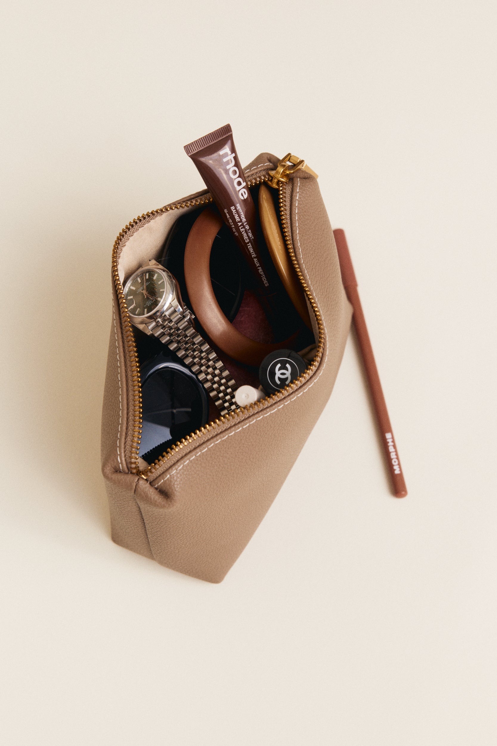 Etoupe Leather Makeup Pouch