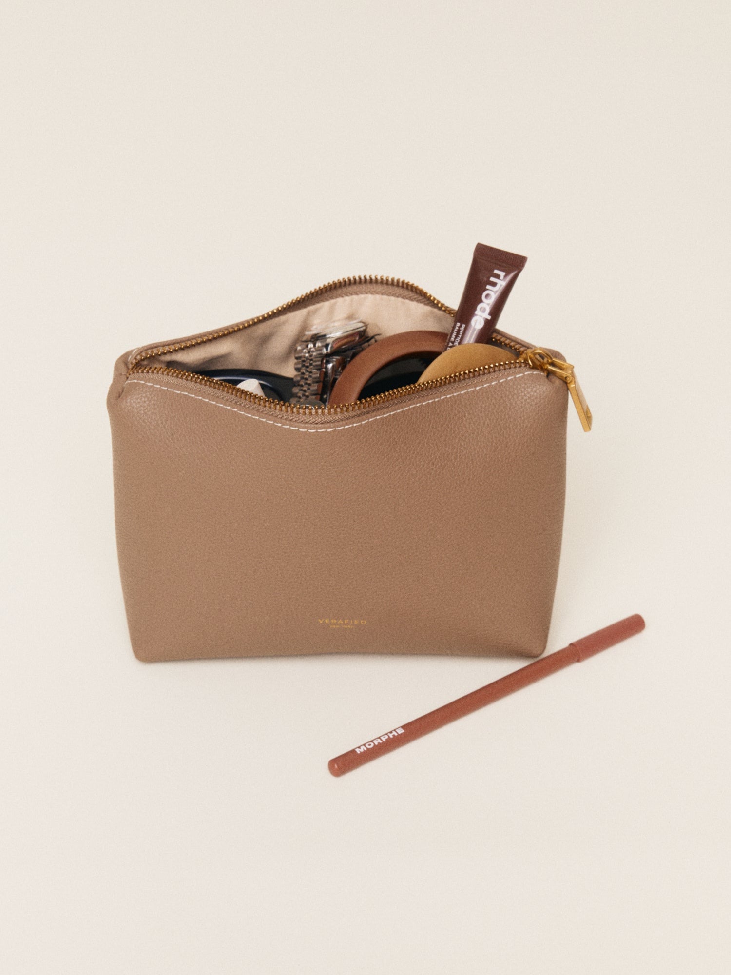 Etoupe Leather Makeup Pouch