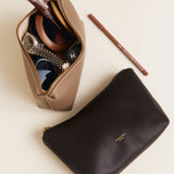 Etoupe Leather Makeup Pouch