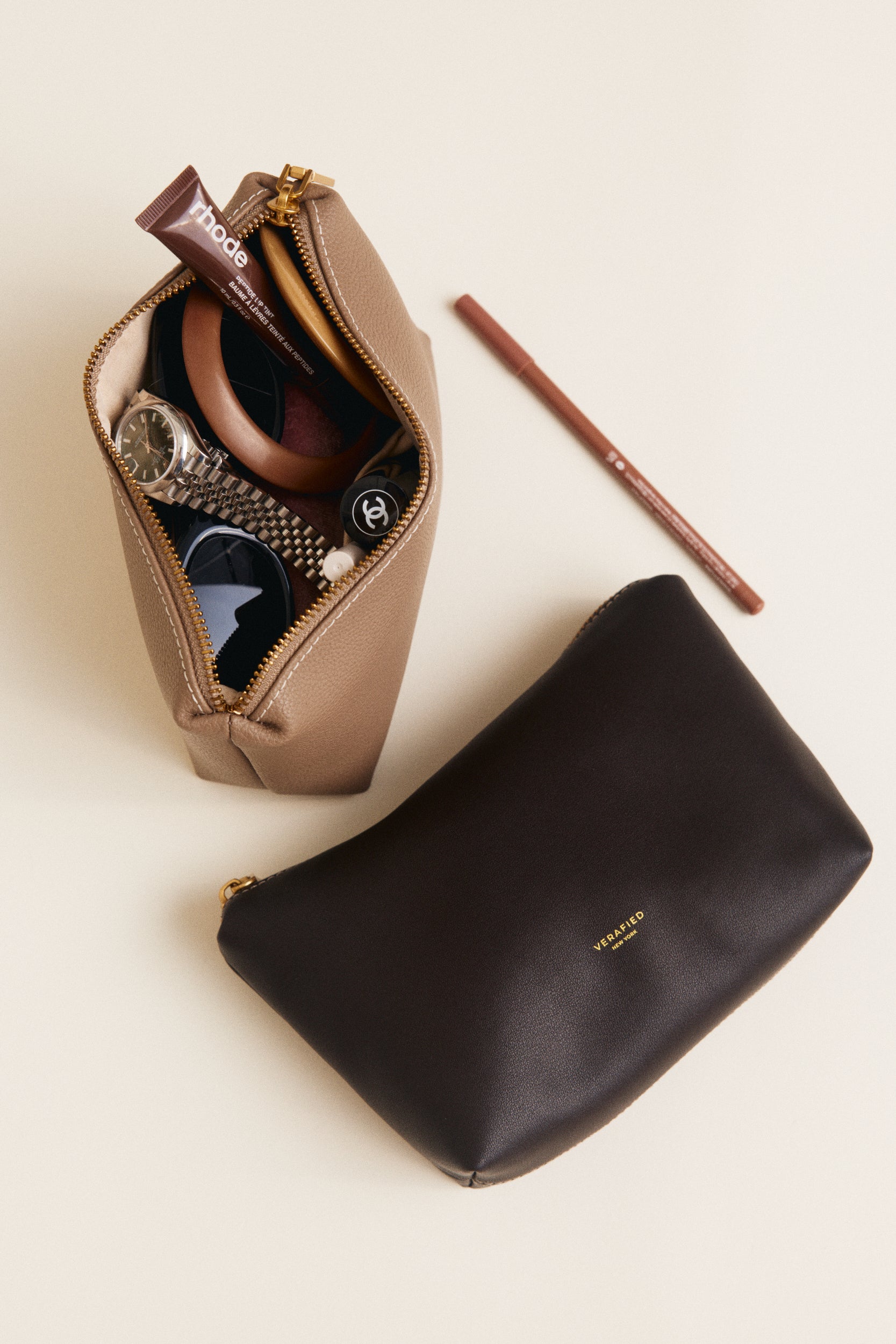 Espresso Leather Makeup Pouch