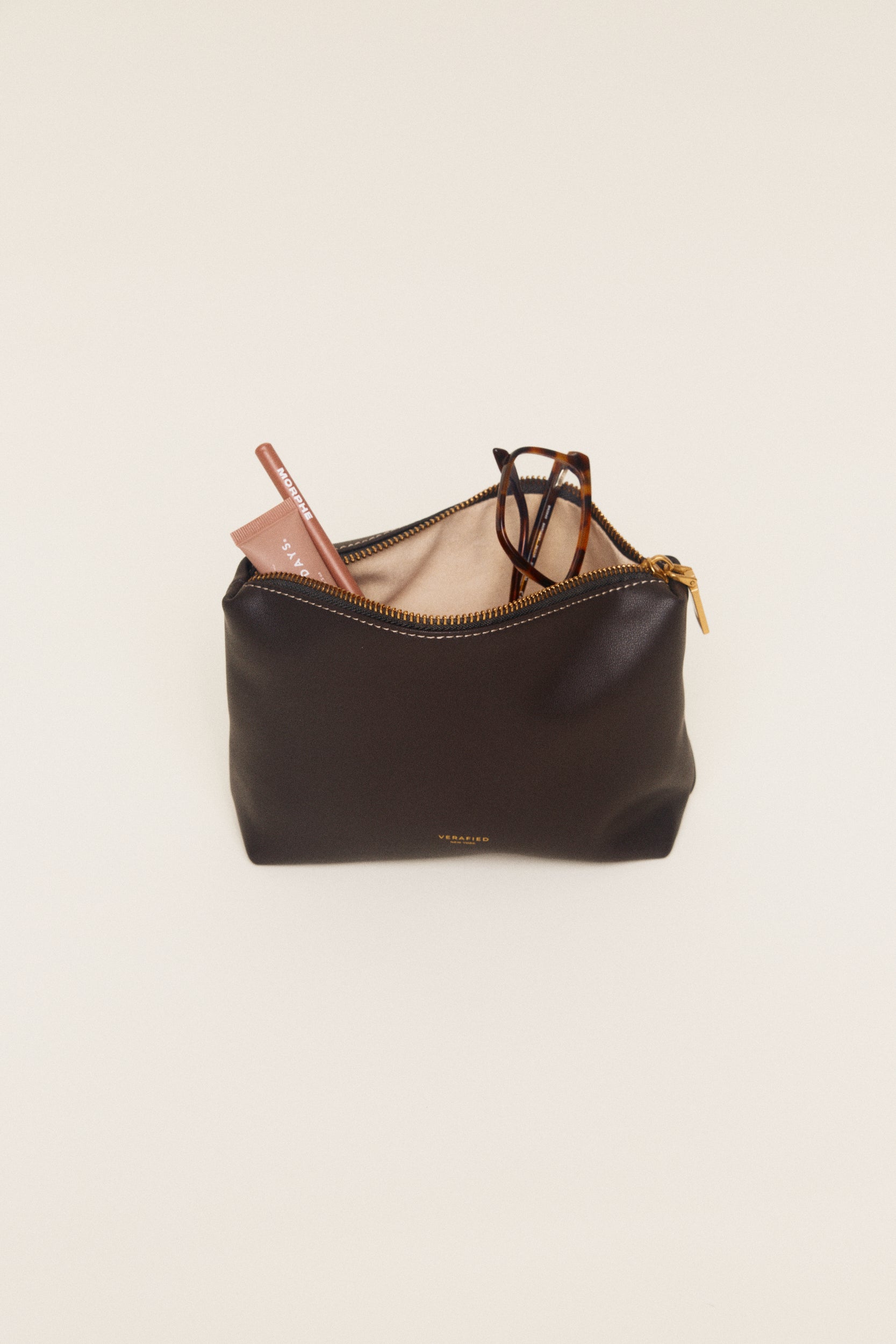 Espresso Leather Makeup Pouch