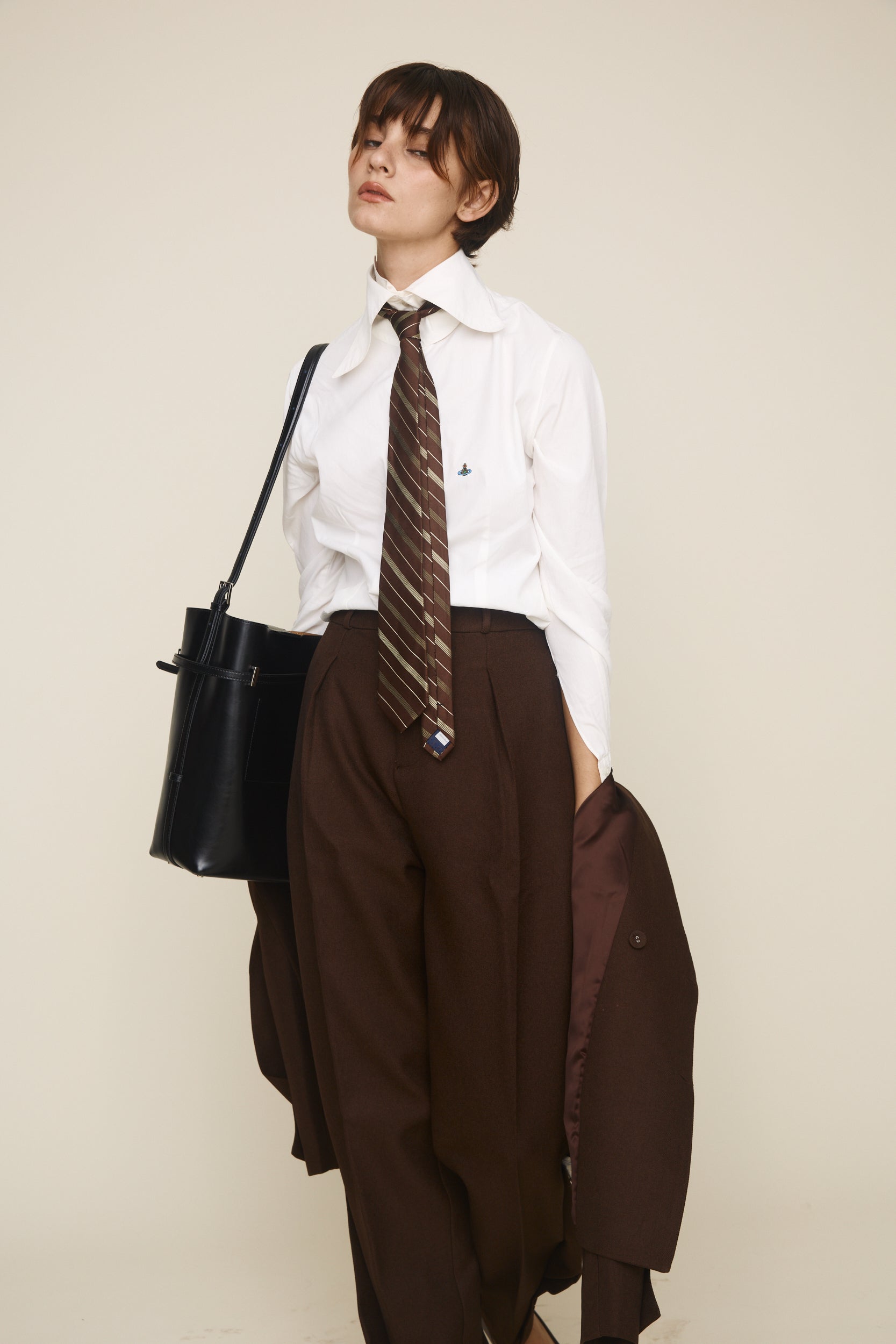 Black Belted Leather Tote Bag