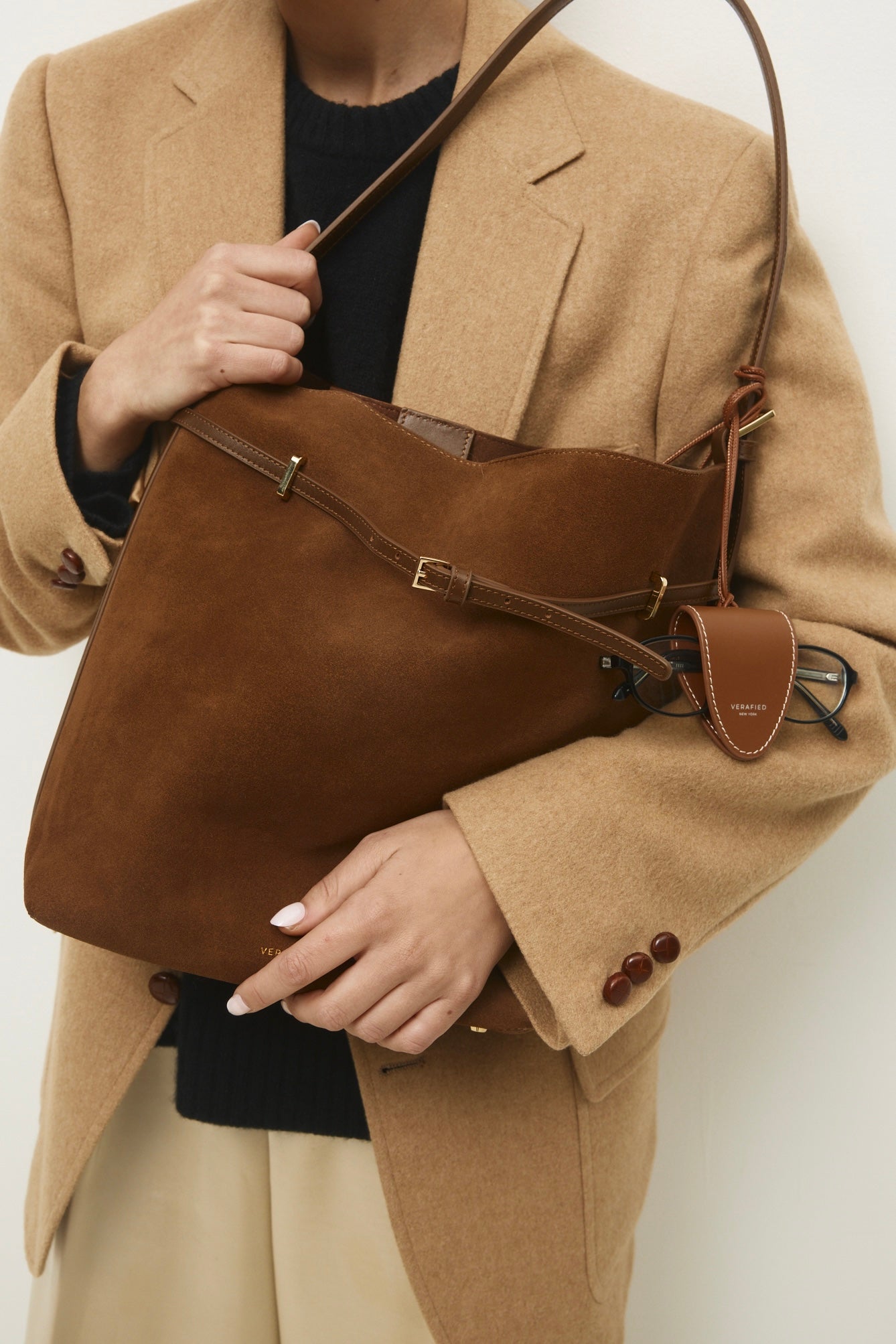 Toffee Suede Belted Tote Bag