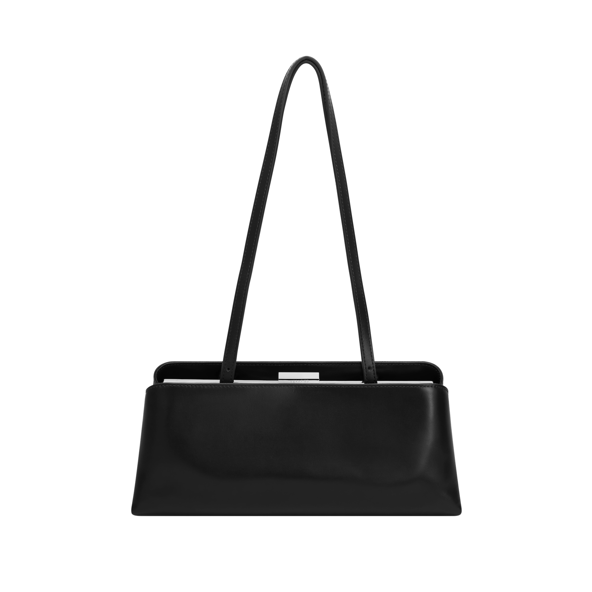 Silver Noir Éclair Clutch Shoulder Handbag with a strap on a white background