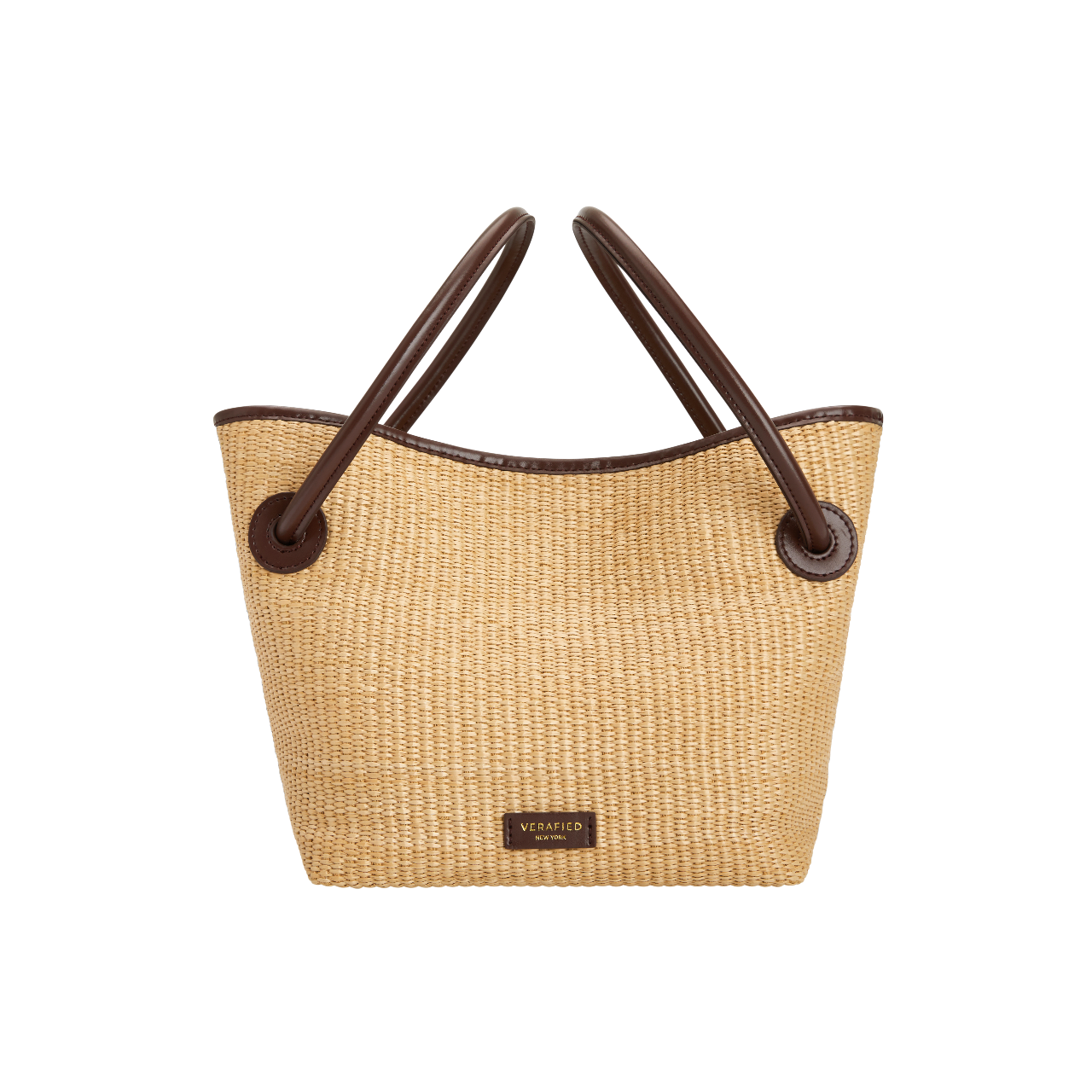 Leather-trimmed Raffia Bucket Bag