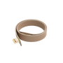 Beige leather strap with gold clasp on a white background
