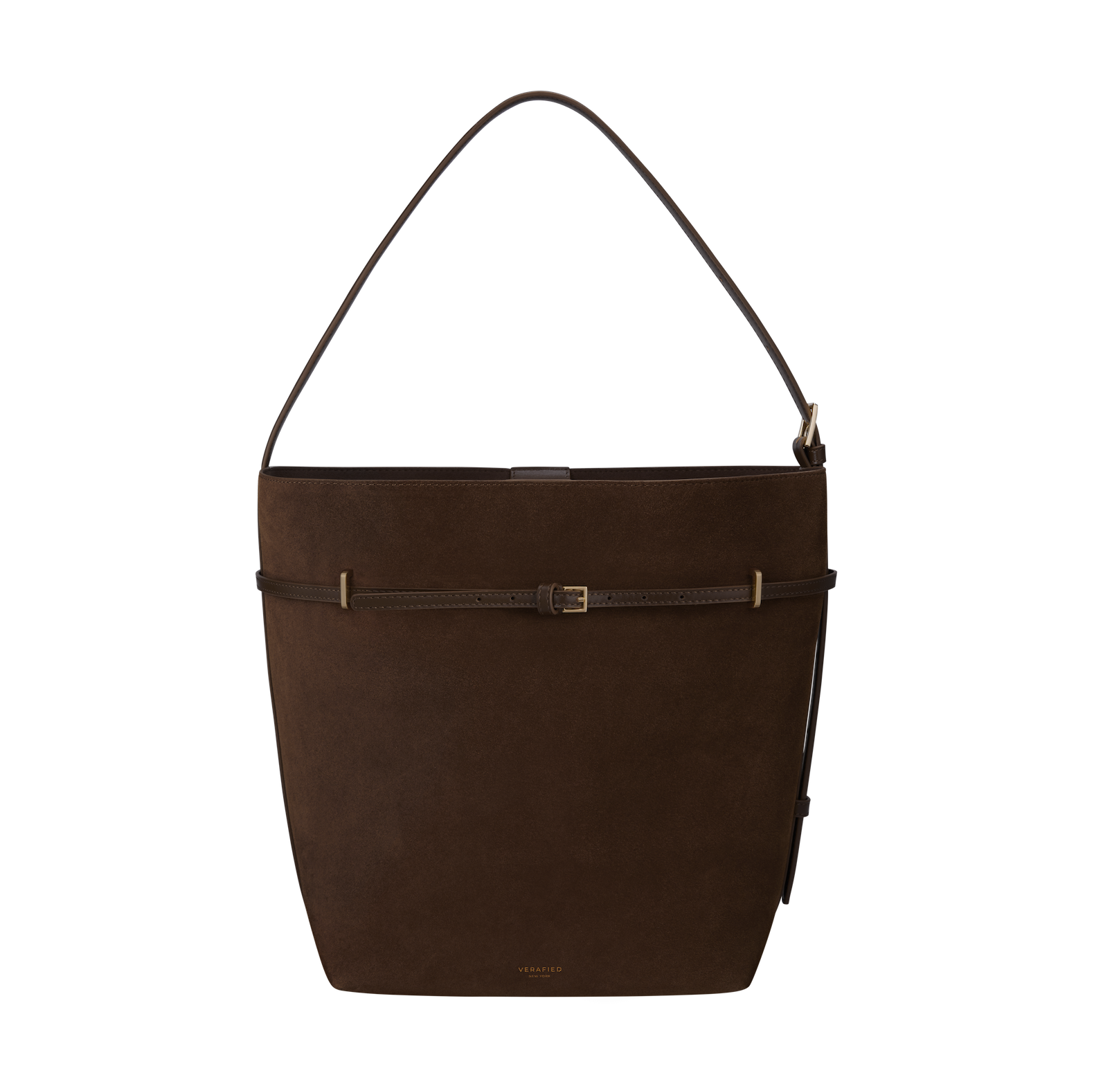 Espresso Suede Belted Tote Shoulder Bag 