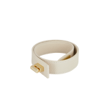 Beige leather bracelet with a gold clasp on a white background