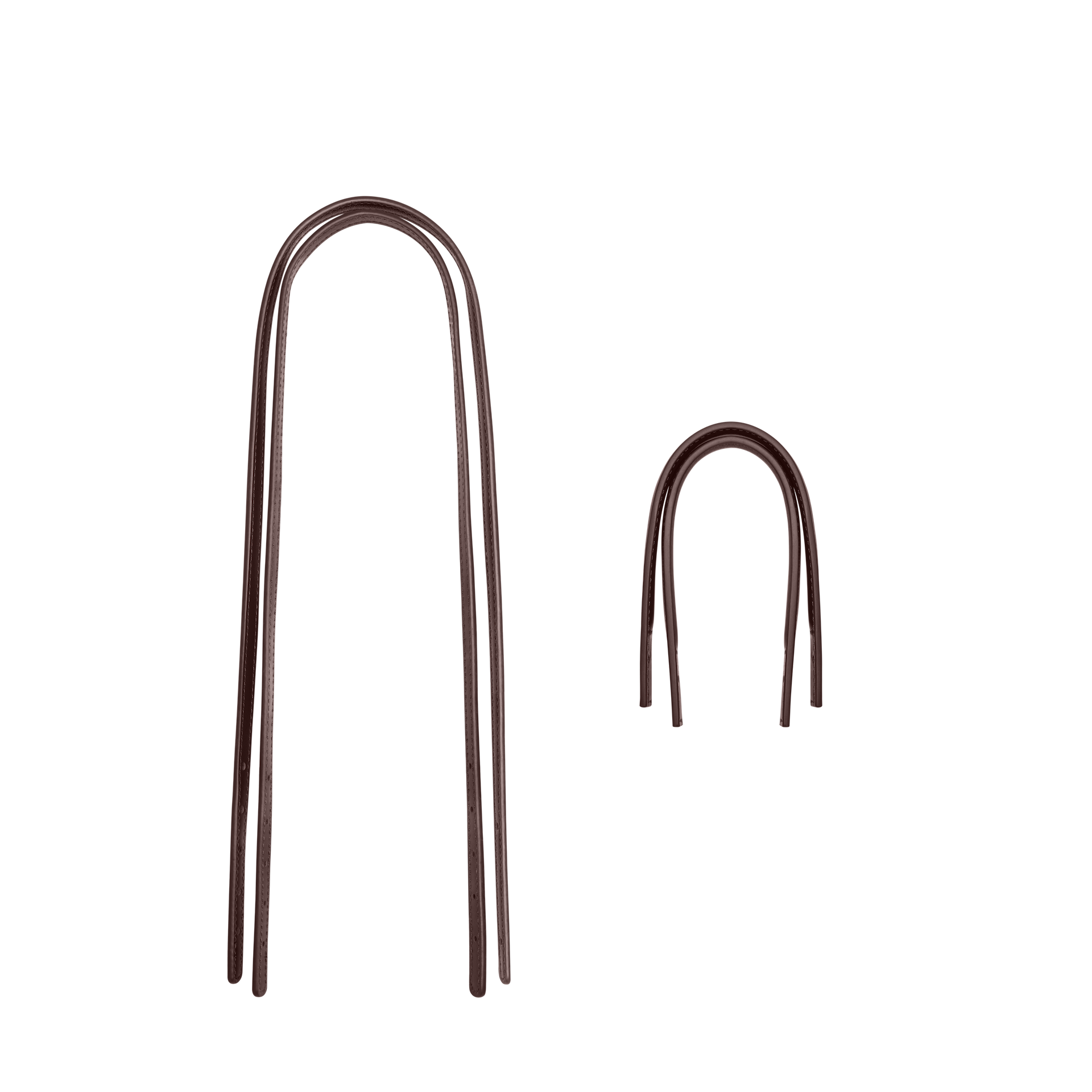 Two metal stakes with curved tops on a white background