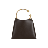 Chocolate Circle Ring Mini Handle Bag with gold handle on a white background