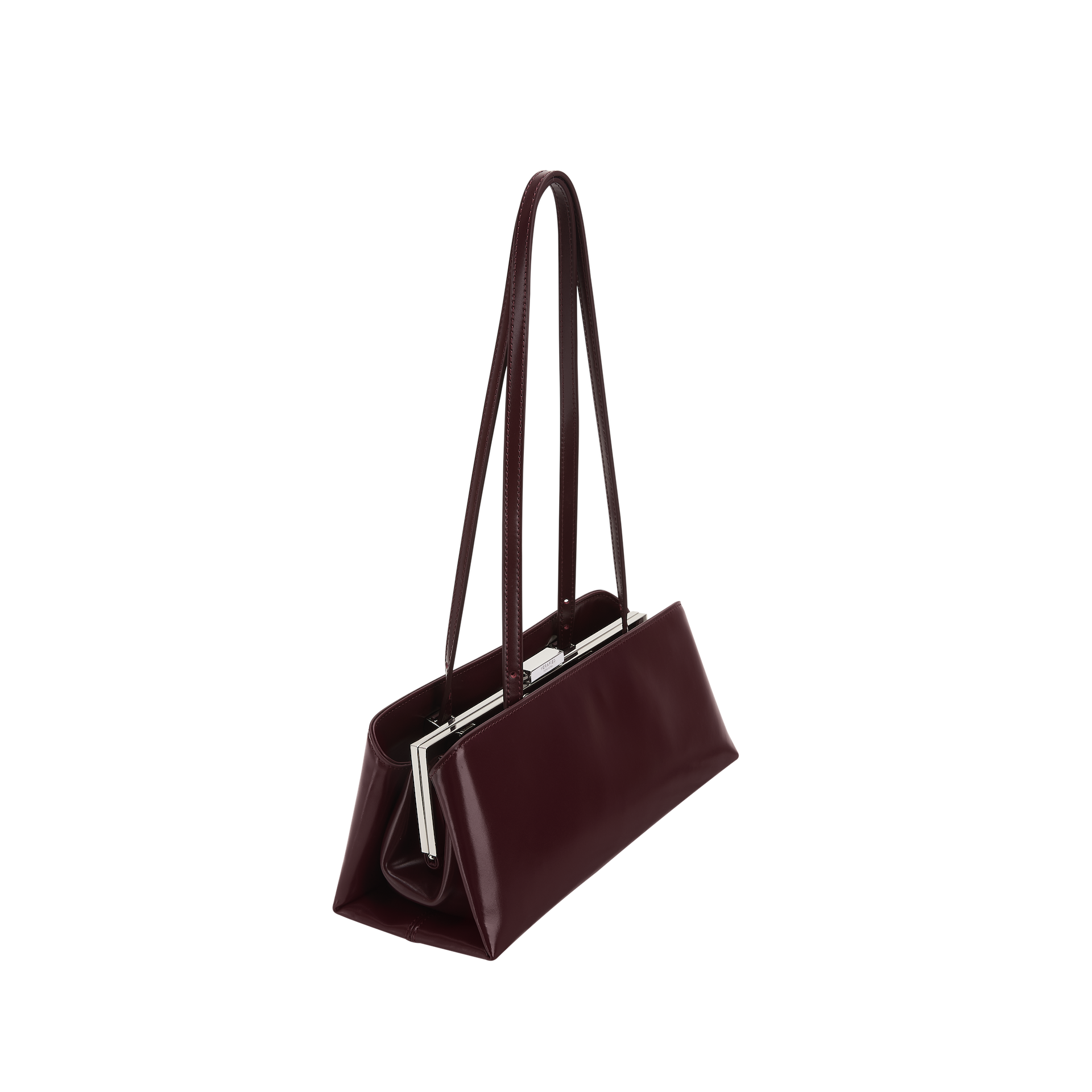 Burgundy Clutch Shoulder Handbag with a strap on a white background