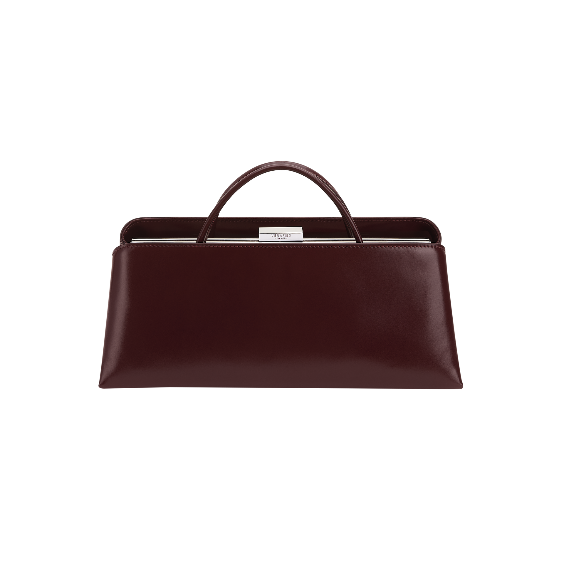 Burgundy Clutch Shoulder Handbag with a handle on a white background