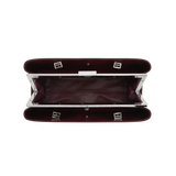 Burgundy Clutch Shoulder Handbag with silver clasp on a white background