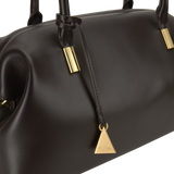 Chocolate Medium Club Shoulder Handbag with gold accents on a white background