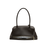 Chocolate Medium Club Shoulder Handbag with a gold zipper on a white background