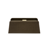 Olive Calf Hair Clutch Shoulder Handbag with gold clasp on a white background