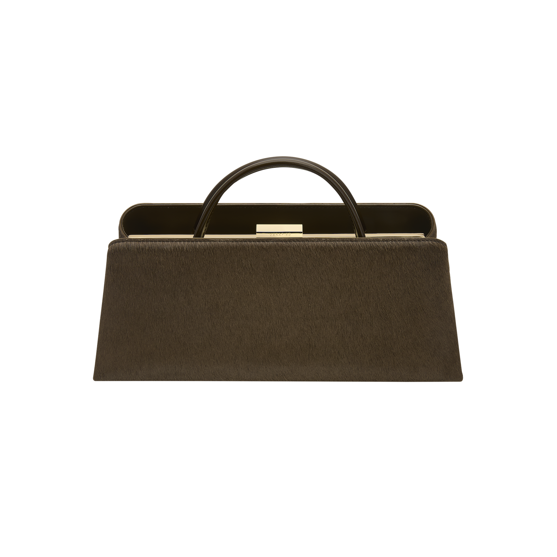 Olive Calf Hair Clutch Shoulder Handbag with a handle on a white background