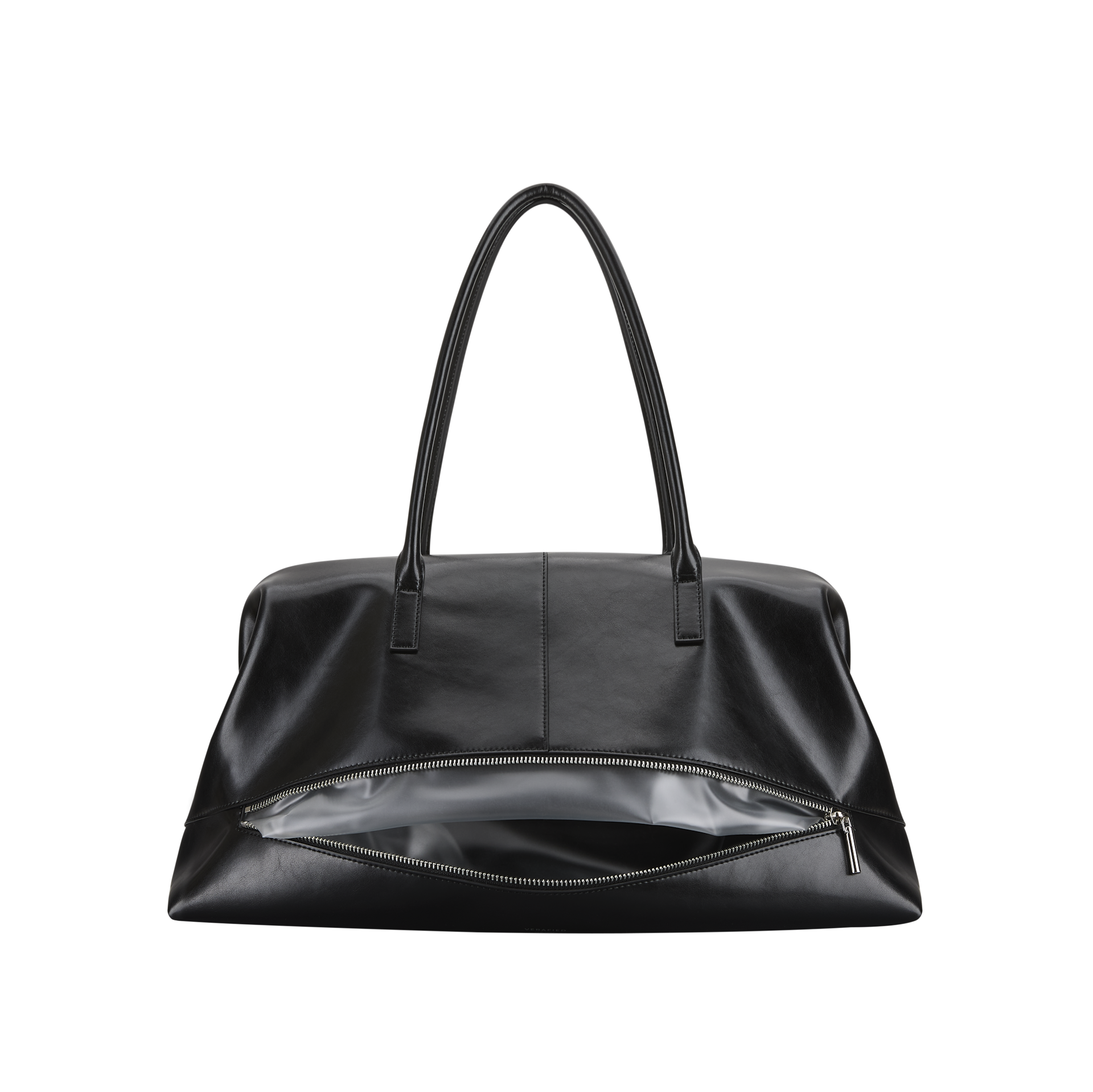Black Club Large Handbag with a clear zipper on a white background