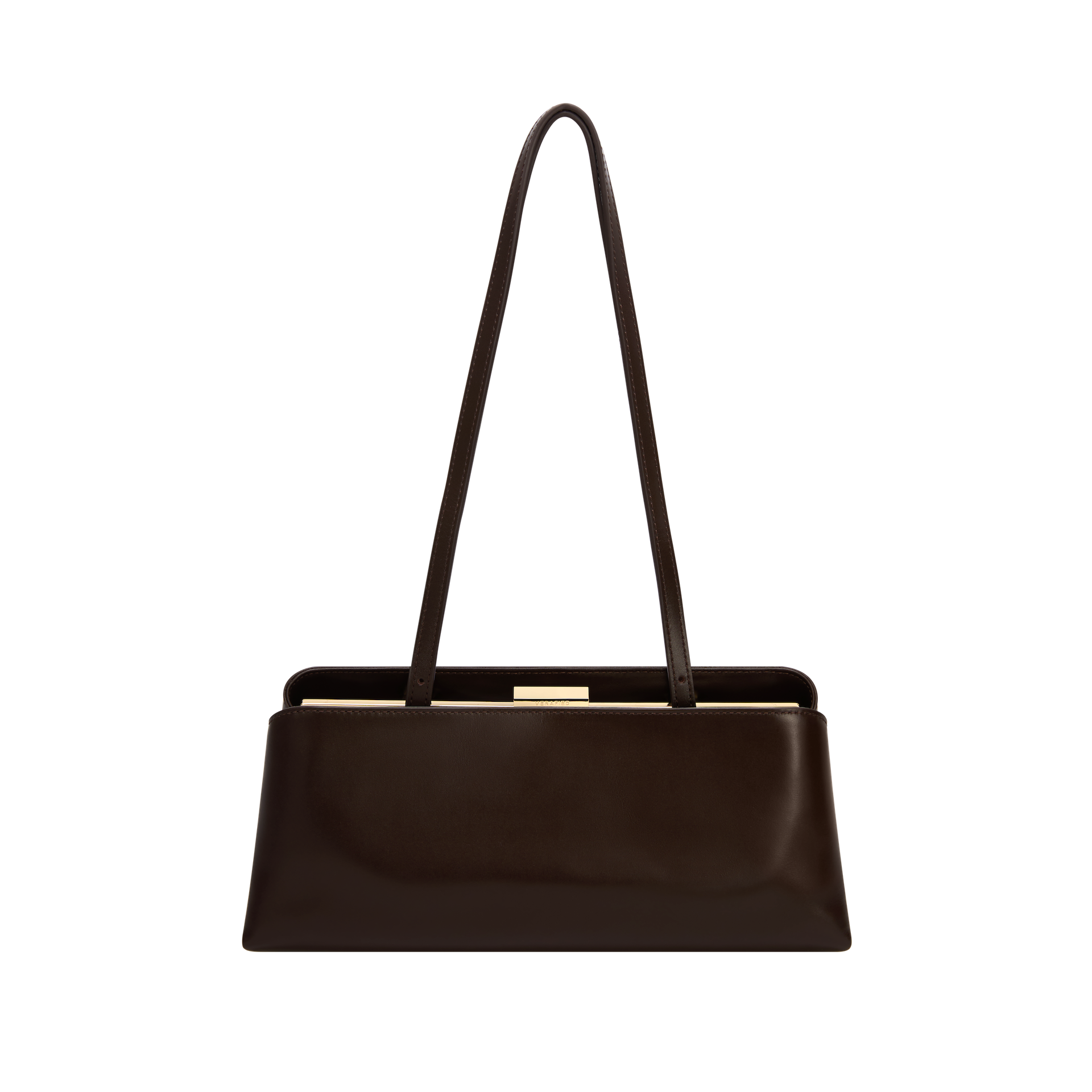 Chocolate Éclair Clutch Shoulder Handbag with a strap on a white background