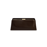 Chocolate Éclair Clutch Shoulder Handbag with gold clasp on a white background