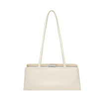 Silver Ivory Éclair Bag: White Clutch Handbag with a strap on a white background