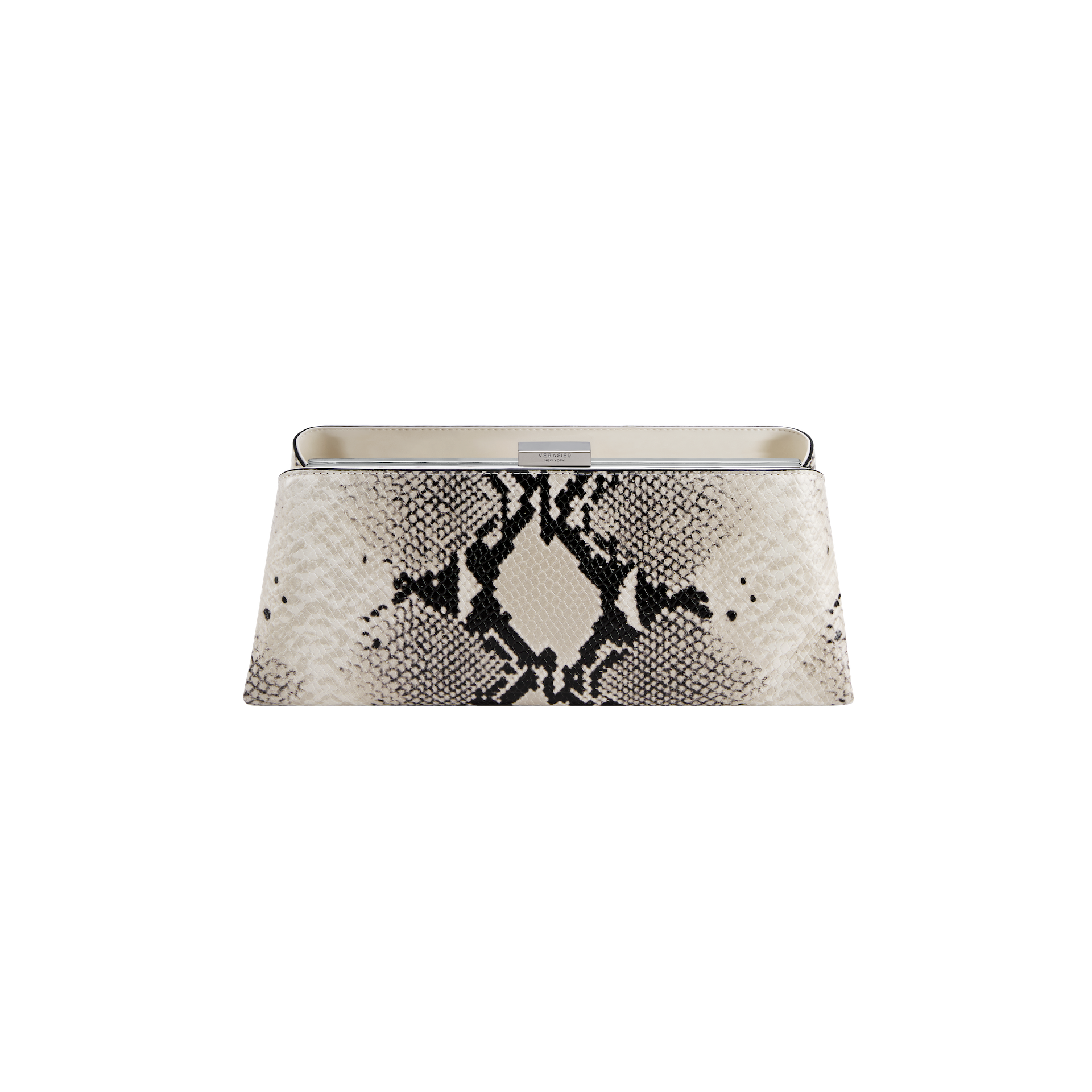 Python Éclair Clutch Shoulder Handbag  with snake print pattern on a white background