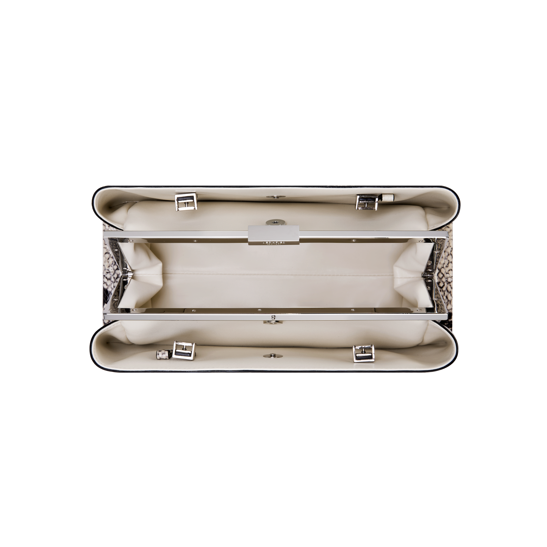 Python Éclair Clutch Shoulder Handbag  with decorative interior on a white background