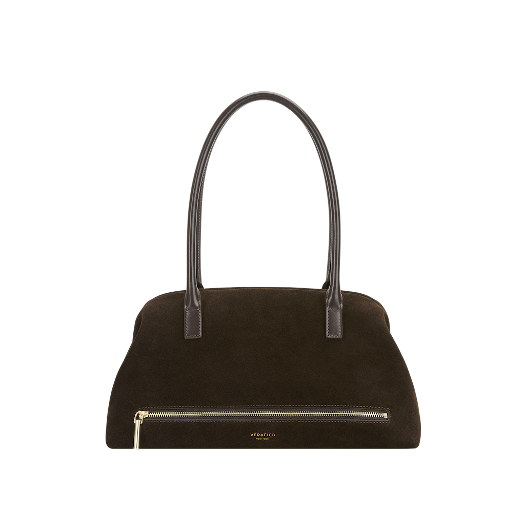 Medium Espresso Suede Club Bag (Pre-Order Only. Will Ship Mid March)
