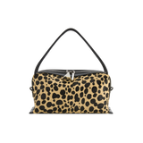 Leopard print Cheetah Calf Hair Café Mini Crossbody Handbag with a black handle on a white background