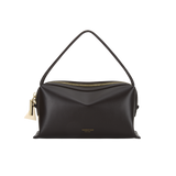 Chocolate Café Mini Crossbody Handbag with gold zipper and 'VERAFIED' branding on a white background